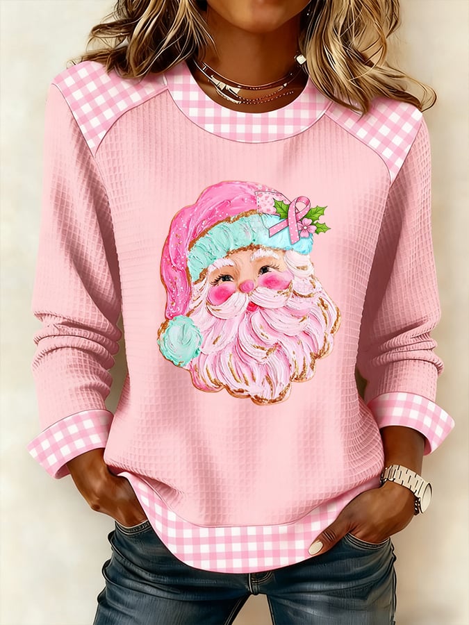 Women's Retro Breast Cancer Christmas Print Top