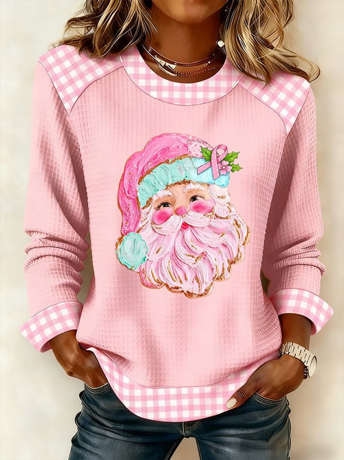 Women's Retro Breast Cancer Christmas Print Top