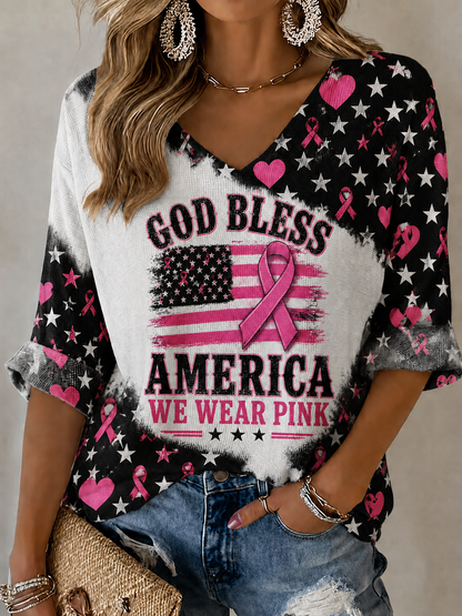 Women'S Retro Breast Cancer Propaganda Banner Art Print Casual T-Shirt