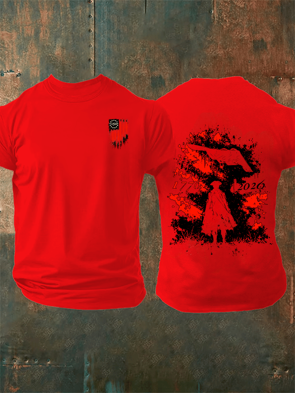 Men's Round-Neck 250 US Flag Print T-Shirt