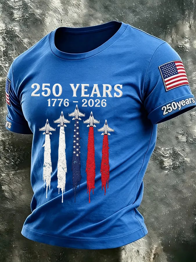 Men's USA 1776-2026 250th Anniversary Print Round Neck T-shirt