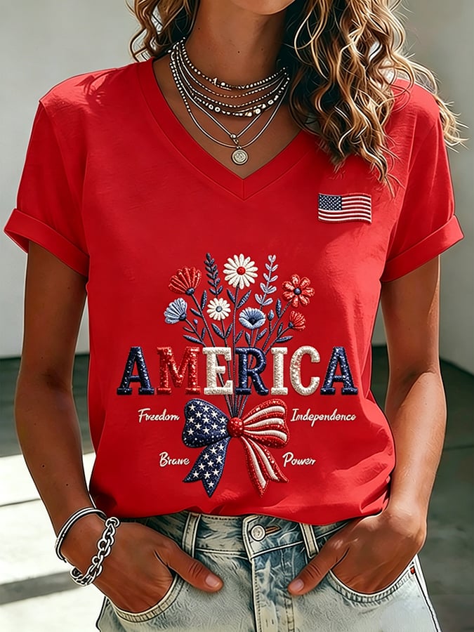 Women's 250th Anniversary  Flower Art  Print Casual V-Neck Vest