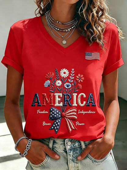Women's 250th Anniversary  Flower Art  Print Casual V-Neck Vest