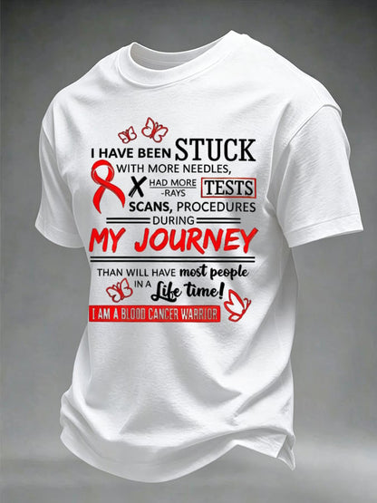 Men's Blood Cancer Red Ribbon Health Awareness Print Casual T-Shirt