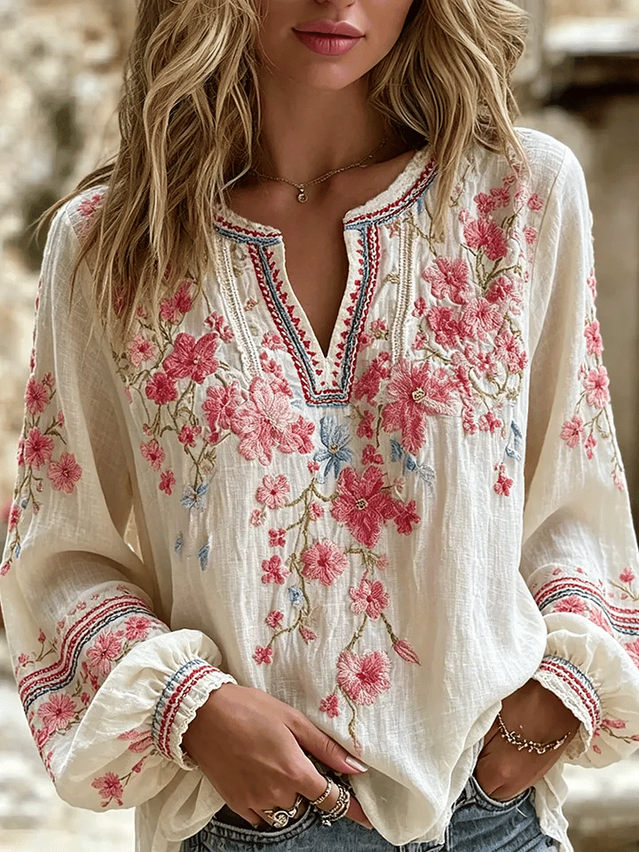 Women's Vintage Floral Breast Cancer Print Top