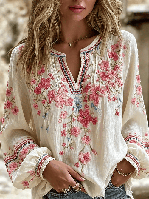 Women's Vintage Floral Breast Cancer Print Top