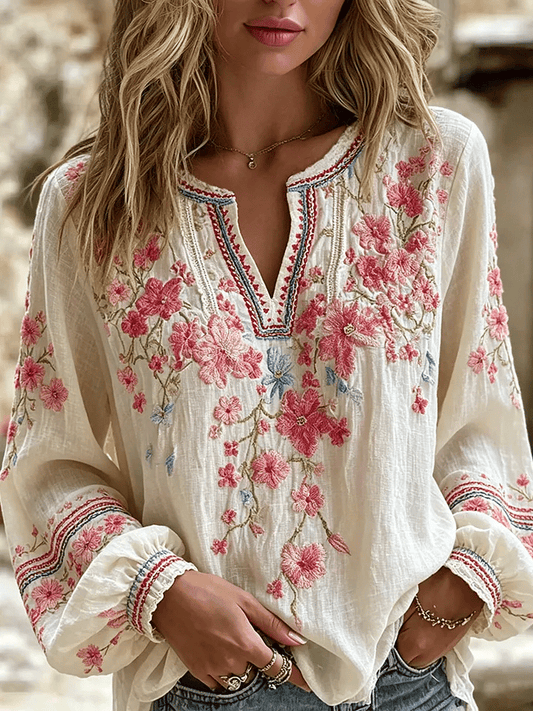 Women's Vintage Floral Breast Cancer Print Top