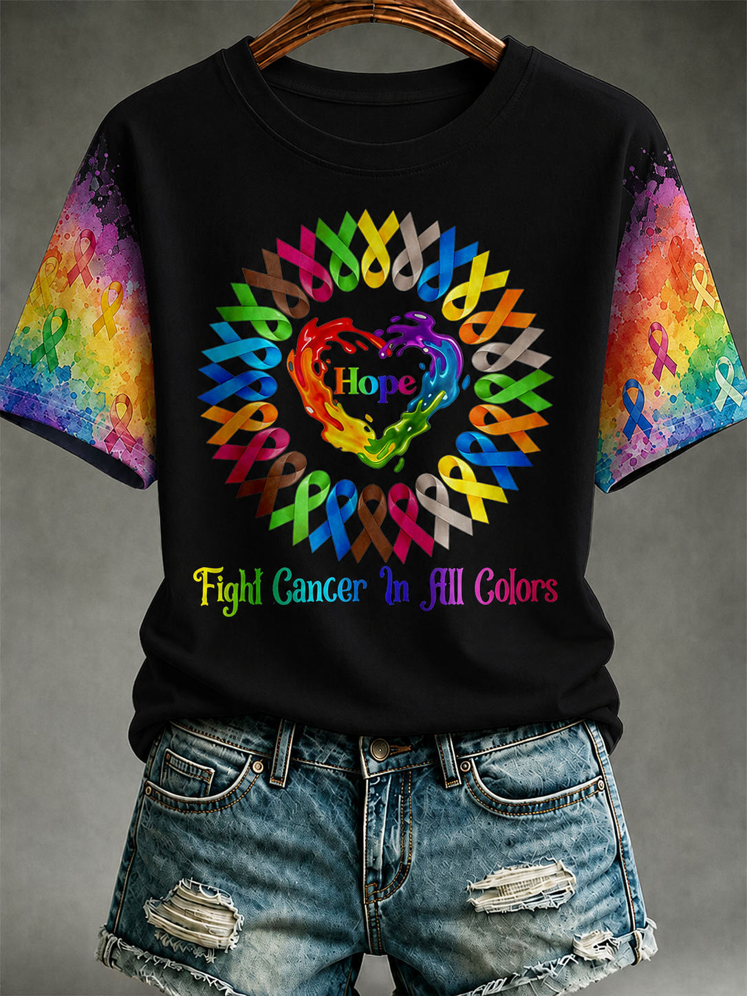 Women Hope Heart All Color Cancer Ribbons Fight Cancer T-Shirt