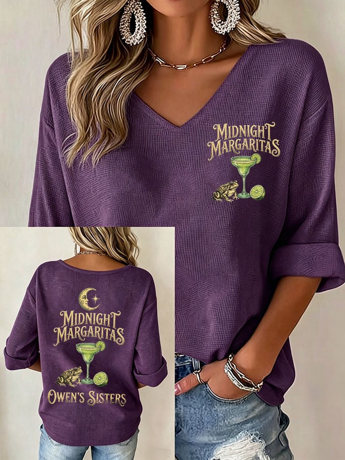 Women's Midnight Margaritas Print V Neck Top