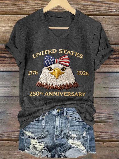 Women'S Casual Short-Sleeved T-Shirt With American 250th Anniversary Commemorative Print.