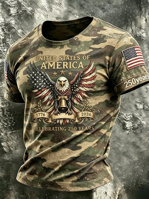 Men's America Flag 250th Anniversary Print Casual T-shirt