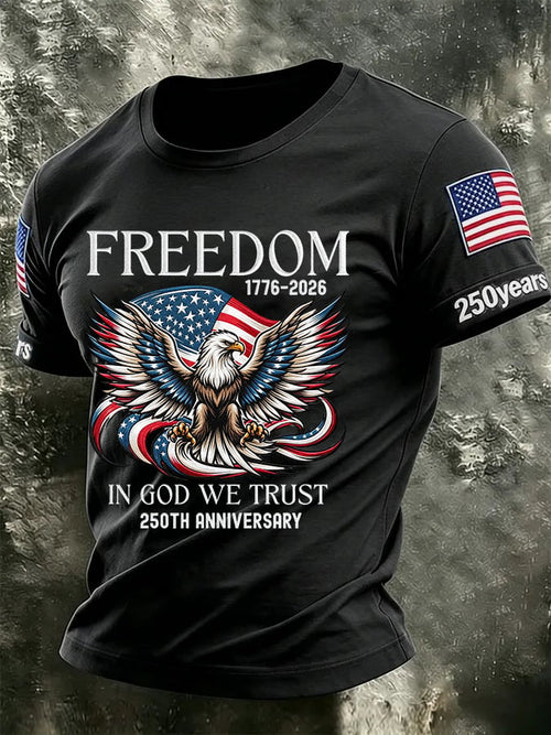 Men's USA 1776-2026 250th Anniversary Print Round Neck T-shirt