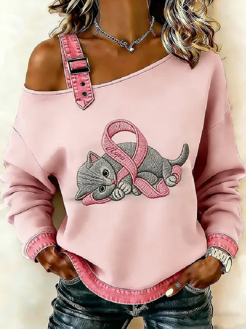 Women's casual animal print top for breast cancer awareness