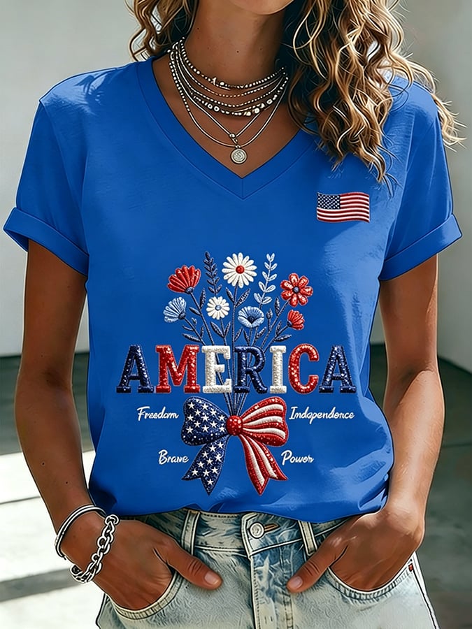 Women's 250th Anniversary  Flower Art  Print Casual V-Neck Vest