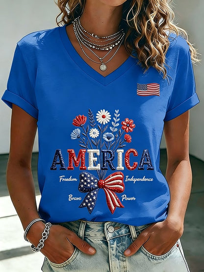 Women's 250th Anniversary  Flower Art  Print Casual V-Neck Vest