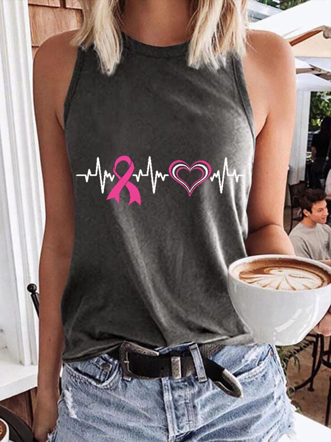 Women's Breast Cancer Awareness Print Crew Neck Tank Top