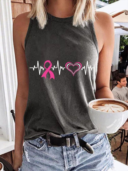 Women's Breast Cancer Awareness Print Crew Neck Tank Top