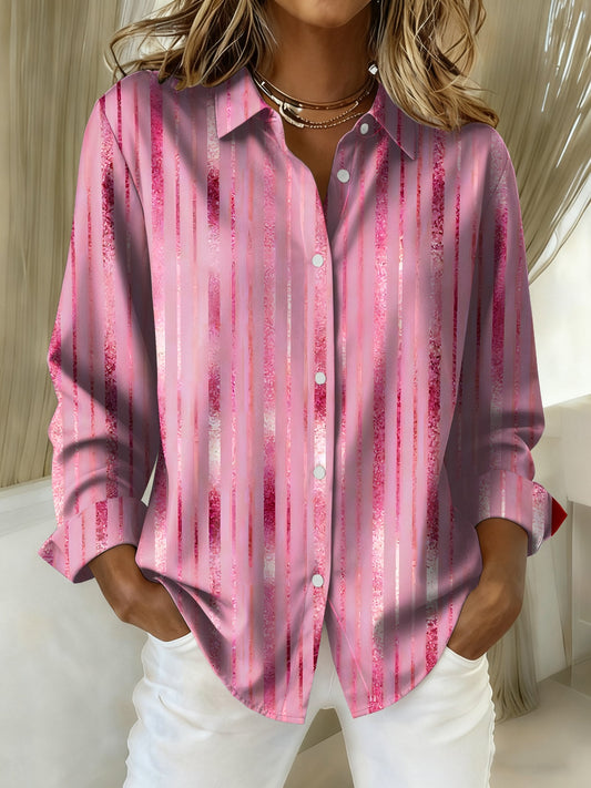 Women's Pink Striped Print Shirt Top