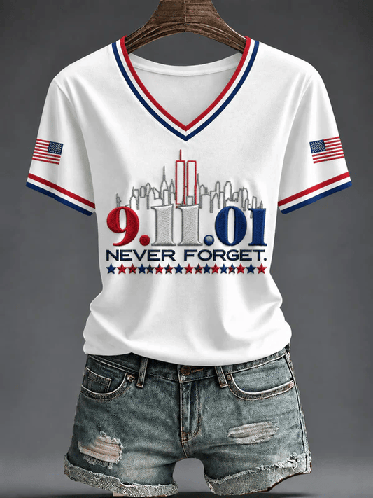 Women's 9.11 Never Forget Print V Neck T-shirt