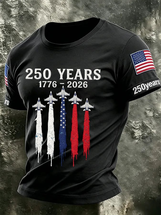 Men's USA 1776-2026 250th Anniversary Print Round Neck T-shirt