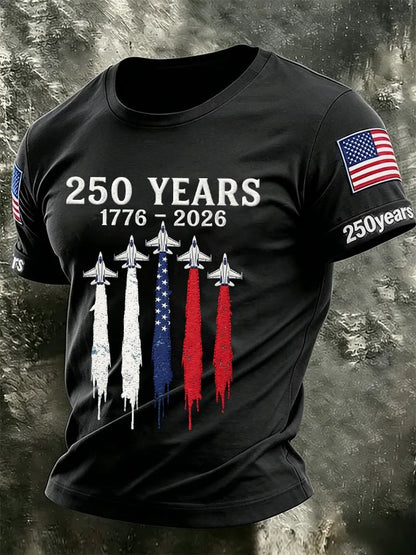 Men's USA 1776-2026 250th Anniversary Print Round Neck T-shirt