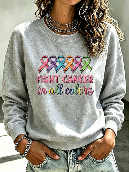 Women's Casual Cancer Promotion Month Multi Color Round Neck Top