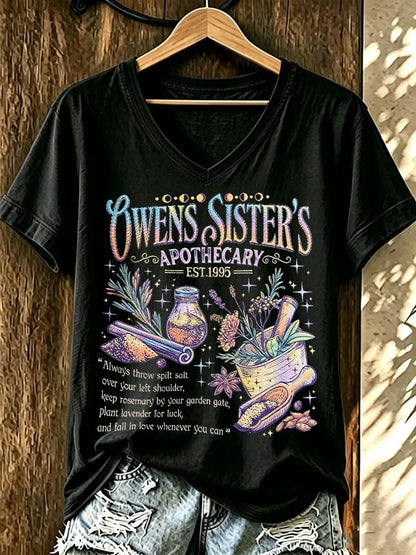 Women's Vintage Owens Sisters Apothecary Print T-shirt