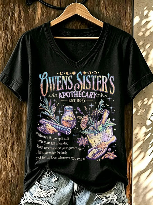 Women's Vintage Owens Sisters Apothecary Print T-shirt