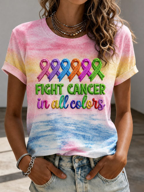 Women'S Breast Cancer Awareness Printing Short Sleeved T-Shirt