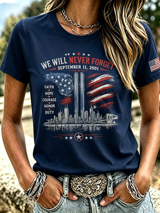 Women's 9.11 Never Forget Printed T-shirt