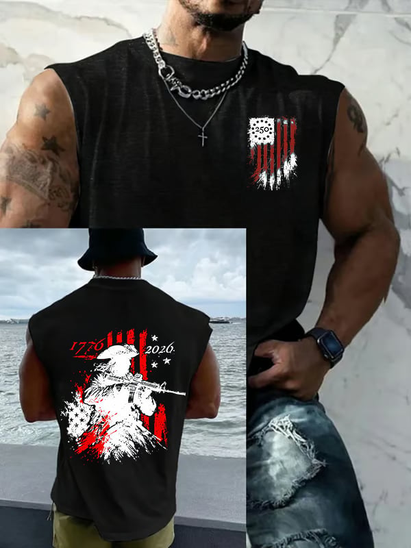 Men's 250th Anniversary Distressed American Flag 2-sided Printed Top