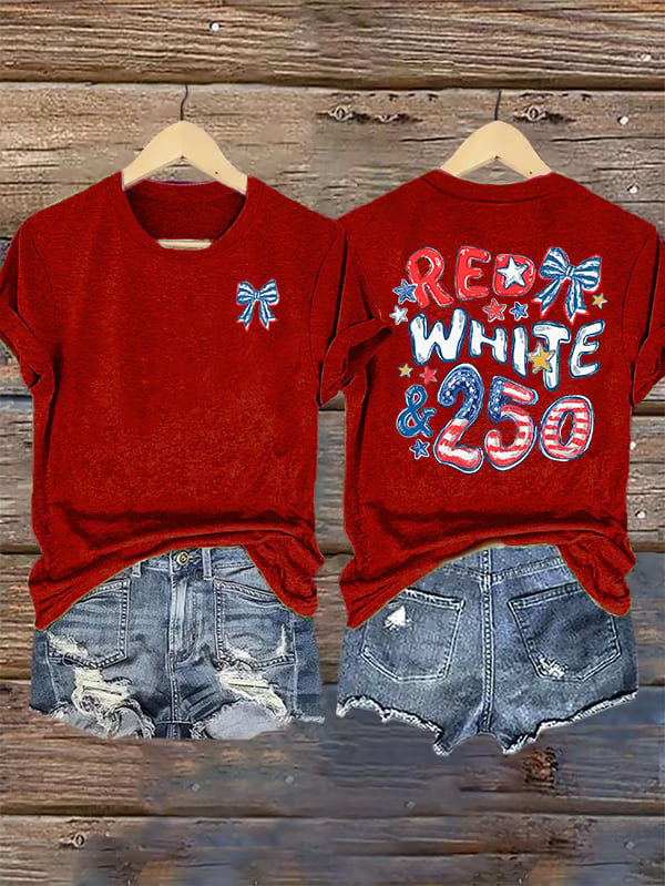 Women's  RED WHITE &250 Print T-Shirt