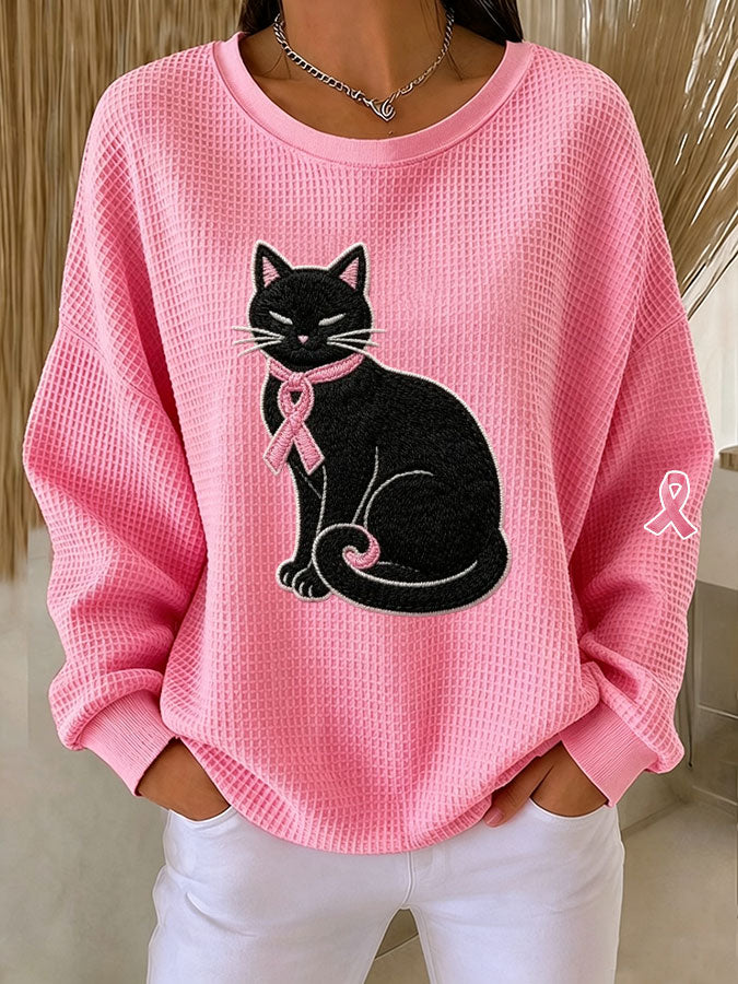 Women'S Pink Art Print Waffle Sweatshirt