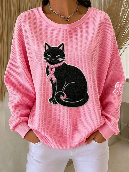 Women'S Pink Art Print Waffle Sweatshirt