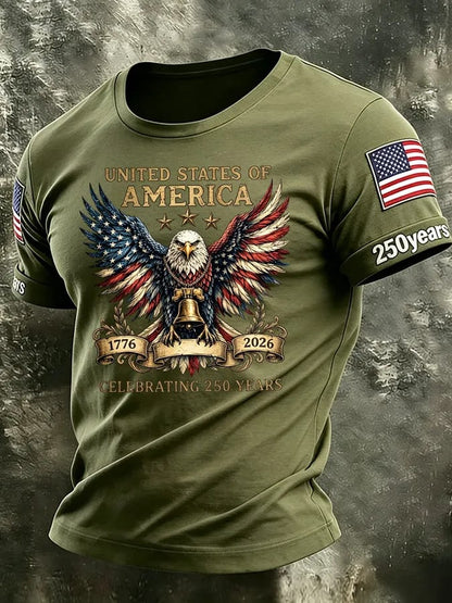 Men's America Flag 250th Anniversary Print Round Neck T-shirt