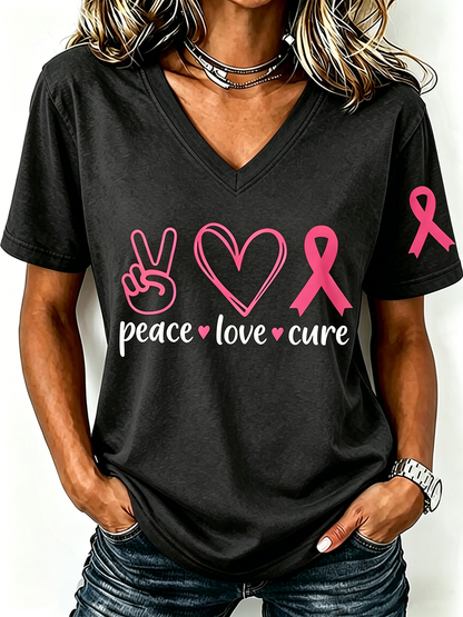 Pink Series Breast Cancer Public Welfare Slogan Printed Women'S Top