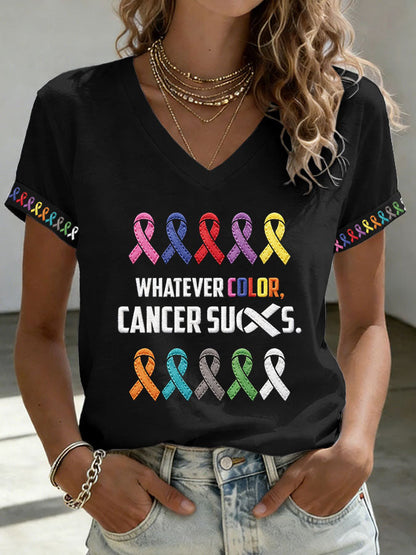 Women'S Cancer Sucks Print Short-Sleeve T-Shirt