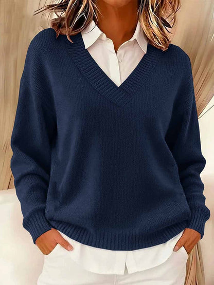 Women's Casual V-neck Long-sleeved Sweater