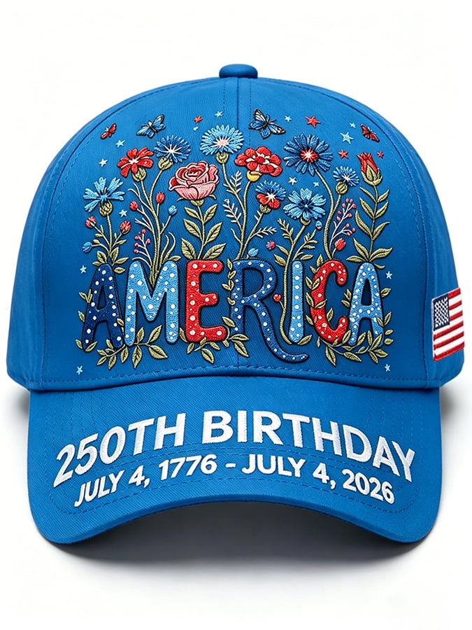Unisex 250th Anniversary America 1776-2026 Flower Art Print Casual Hat