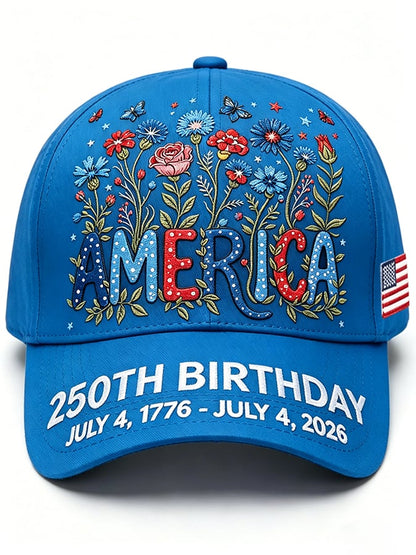 Unisex 250th Anniversary America 1776-2026 Flower Art Print Casual Hat