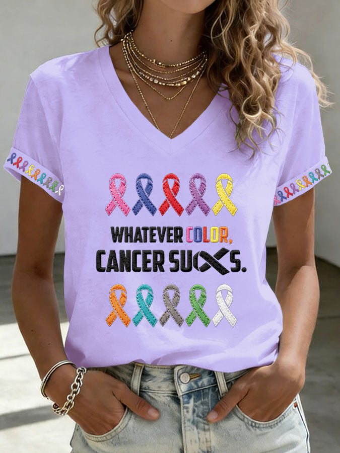 Women'S Cancer Sucks Print Short-Sleeve T-Shirt