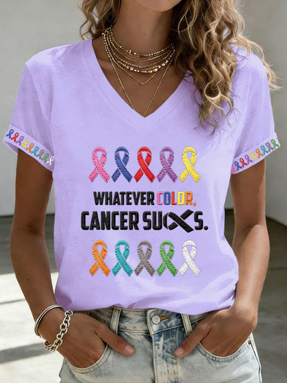 Women'S Cancer Sucks Print Short-Sleeve T-Shirt