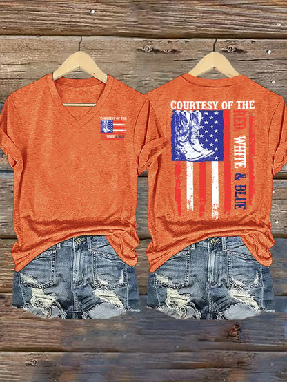 Women's  Courtesy Of Red White And Blue 250th Anniversary Flags T-Shirt