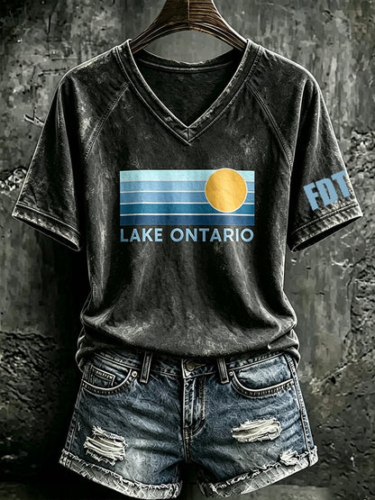 Women's Retro Always Lake Ontario Printed Top