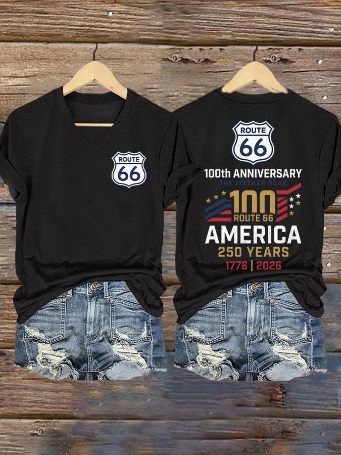 Women's America's 250th And Route 66's 100th Anniversary Print Casual T-shirt