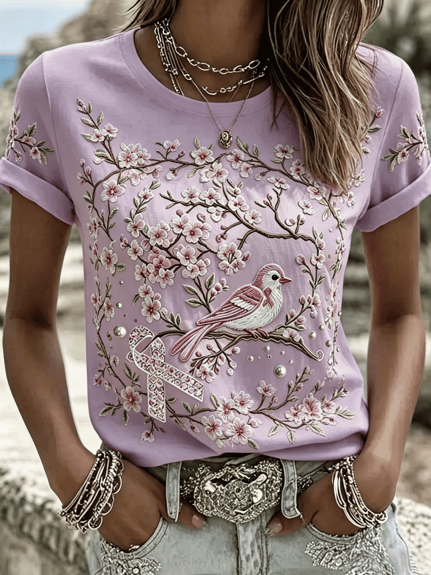Pink for Myself Printed Casual T-shirt for Women - Breast Cancer Prevention Campaign