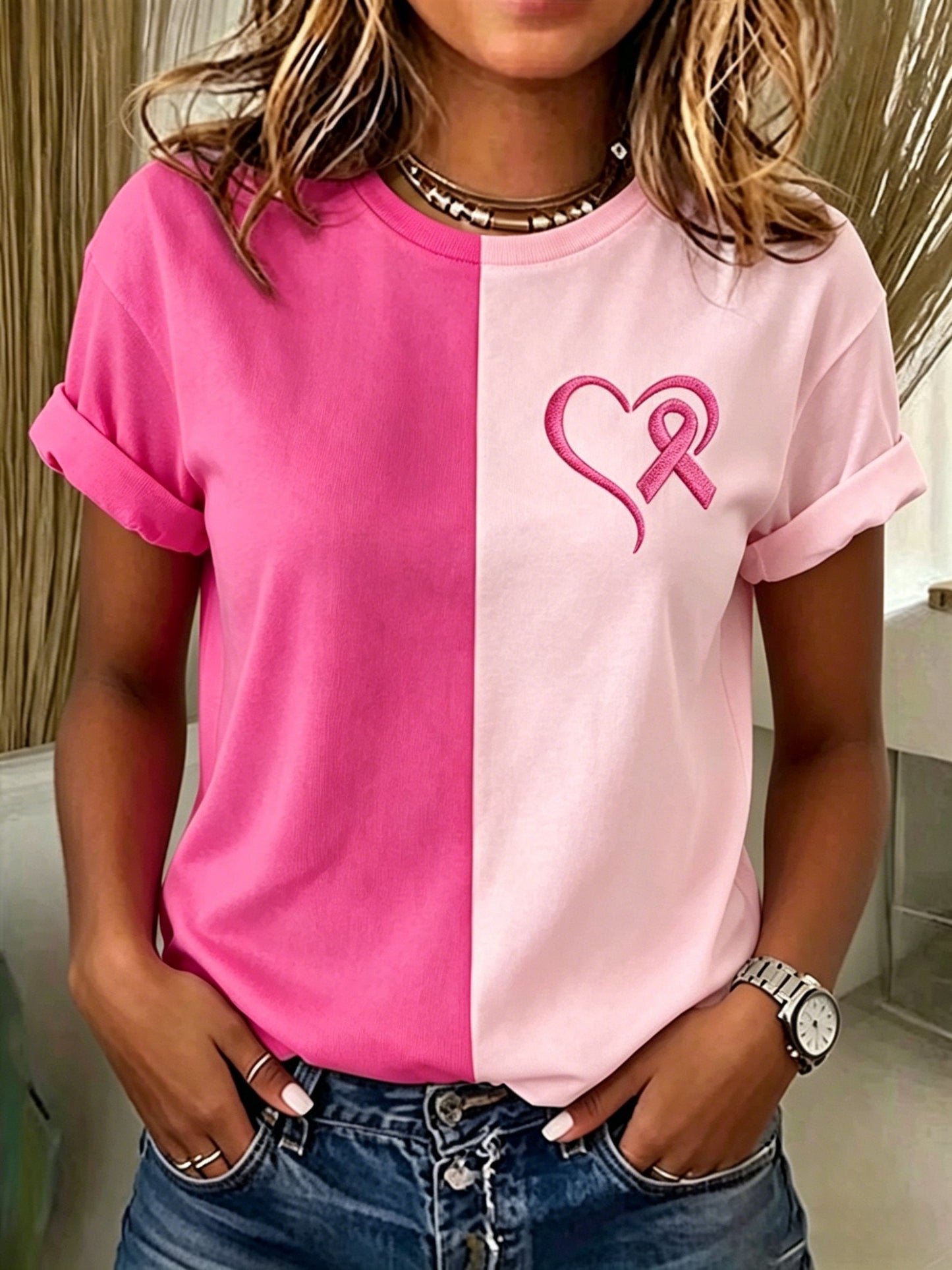 Women's Casual Breast Cancer Print Casual T-Shirt