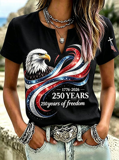 Women's Casual Short-Sleeve T-Shirt with USA 250th Anniversary Print