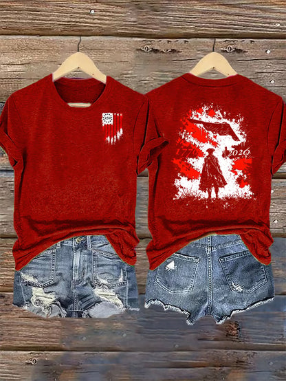 Women's  Round-Neck 250 US Flag Print T-Shirt