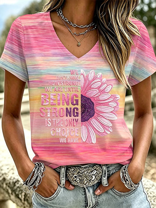 Women's Retro Breast Cancer Floral Print Top